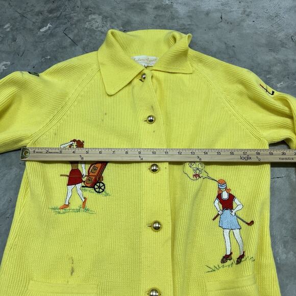 Vintage Andreno Argenti Cardigan Womens Large Yellow Golf Sweater Preppy Grandma - Picture 3 of 7